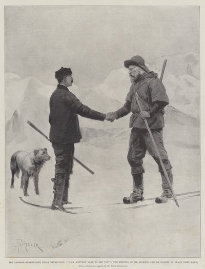 De Jackson-Harmsworth Pool Expeditie, ik ben ontzettend blij je te zien, de ontmoeting van Mr Jackson en Dr Nansen in Franz Josef Land door Amedee Forestier